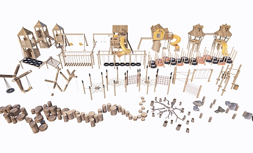 Modern play equipment children's equipment combination children's equipment unpowered log equipment slide stump 3d model