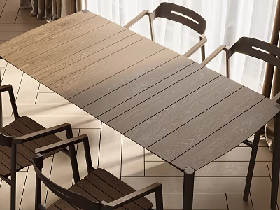 Minimalist Wooden Dining Table Set With Matching Chairs And Natural Wood Grain Design 3d model