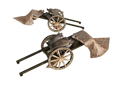 Traditional Ancient Carts With Wooden Wheels And Cloth Coverings 3d model