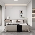 Modern Bedroom Interior Design With White Walls Framed Art Vanity Mirror And Bookshelf