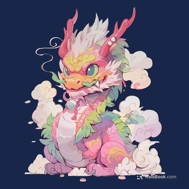 Colorful Dragon Shaped Wall Decor With Soft Cloud Accents And Vibrant Hues 3d model 