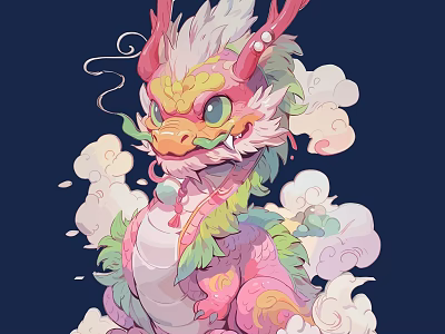 Colorful Dragon Shaped Wall Decor With Soft Cloud Accents And Vibrant Hues 3d model