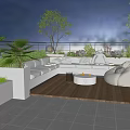 Roof Garden Design Featuring White Sofa Circular Coffee Table Wooden Flooring And Greenery