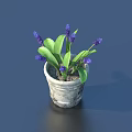 Decorative Bonsai Potted Plant with Purple Flowers Green Leaves in Gray Clay Pot