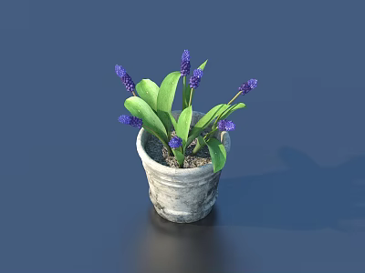 Decorative Bonsai Potted Plant with Purple Flowers Green Leaves in Gray Clay Pot 3d model