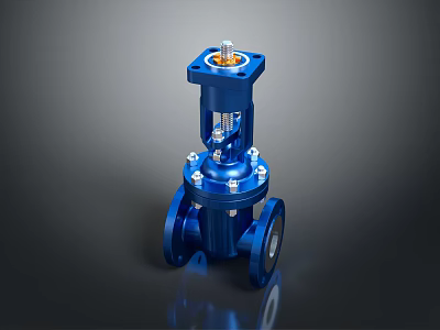 High Performance Blue Industrial Valve With Flange Connections And Metal Handle 3d model