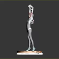 Woman In Black And White Leotard With Pink Sleeves Raising Hands On Circular Patterned Platform