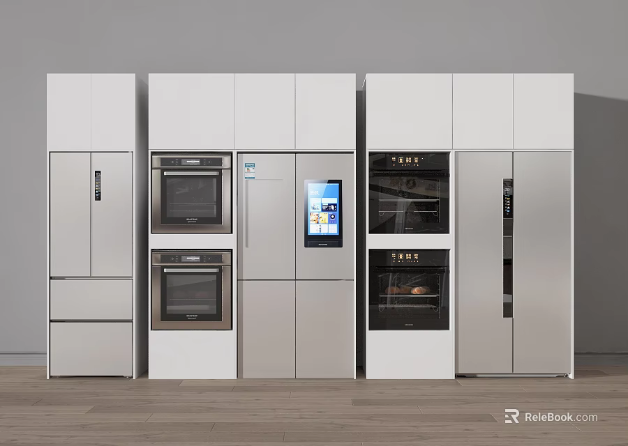 Modern Premium Refrigerator Freezer Built in Design With Oven And Cabinet Integration In Kitchen 3d model 