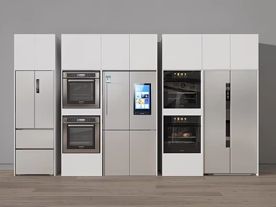 Modern Premium Refrigerator Freezer Built in Design With Oven And Cabinet Integration In Kitchen 3d model