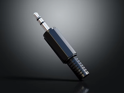 Black 3.5mm Audio Plug With Metal Tip And Cylindrical Design For Electronic Devices 3d model