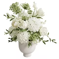 Fresh White Peony and Hydrangea Bouquet in White Ceramic Vase with Green Foliage