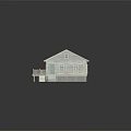 Single Story House With Blue Roof White Siding Front Porch And Wooden Staircase