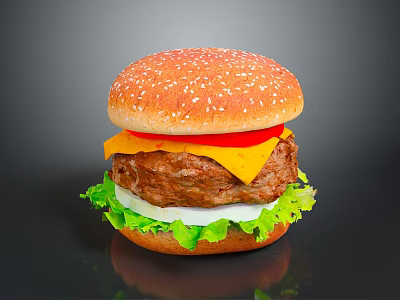Juicy Cheeseburger with Fresh Lettuce Tomato Onion Rings and Sesame Seed Bun 3d model