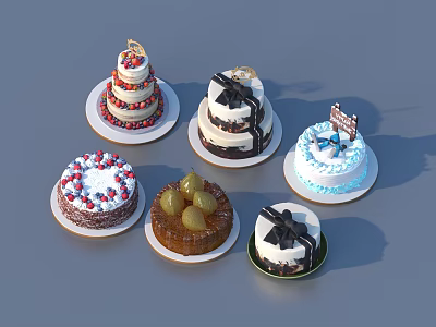 Delicious Assorted Layered Cakes With Fruit Toppings Cream And Chocolate Decorations 3d model