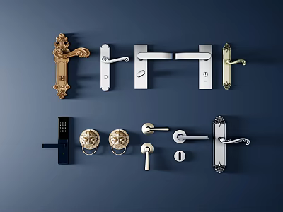 Various Door Handles In Modern And Vintage Styles For Home Interior Design 3d model