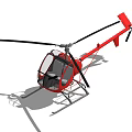 Red Helicopter With Clear Cockpit Black Rotors And Landing Skids On Dark Gray Background