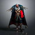 Mythical Warrior Character With White Hair Green Cape Red Accent And Metallic Armor Details