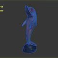 Vibrant Colored Dolphin Sculpture Standing In Upright Pose On Black Stone Base