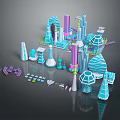 Cartoon Scene Of Colorful Futuristic Cityscape With Various Buildings And Structures