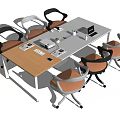 Modern Conference Table Setup With Ergonomic Chairs Laptop Documents And Potted Plant