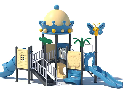 Colorful Playground Equipment With Crown Dome And Decorations 3d model