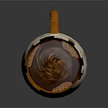 Steaming Coffee Drink In White Cup With Coffee Cappuccino Words And Bean Patterns