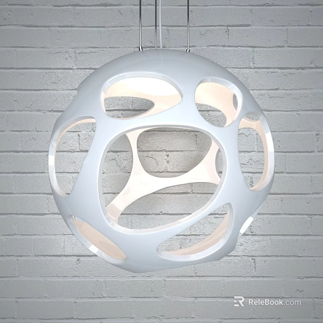 Modern White Spherical Hollow Out Design Artistic Unique Pendant Light 3d model 