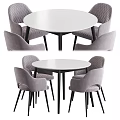 Modern Round Dining Table Set With Six Light Gray Upholstered Chairs And Black Legs 3d model