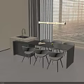 Modern Dining Table And Chairs With Counter Sink Window Blinds And Lighting 3d model