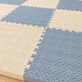 Blue And White Checkered Square Carpet Interlocking Foam Tiles On Wooden Floor