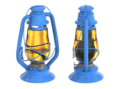 Pair of Blue Candle Lamps with Yellow Glass Shades and Metal Frames 3d model
