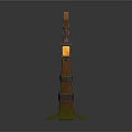 Wooden Curved Street Lamp With Hanging Lantern And Metal Accents