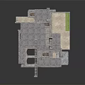 Cartoon Scene of Modern Gray Multi Level Architectural Model with Staircase and Green Grass Area