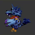 Fierce Fantasy Creature 3D Model With Spiky Blue Fur Red Mane And Purple Claws