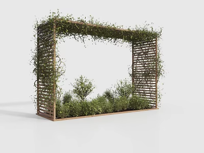 Climbing Vines Covered Wooden Lattice Frame with Small Plants Inside Garden Structure 3d model
