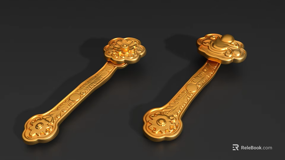 Golden Traditional Chinese Ornamental Decorative Set With Intricate Patterns And Shiny Finish 3d model 