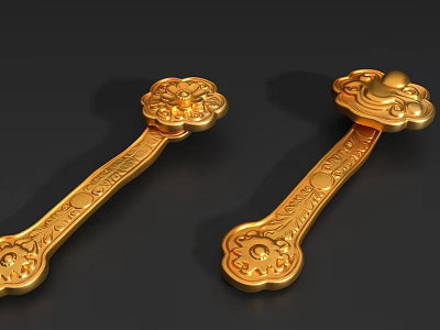 Golden Traditional Chinese Ornamental Decorative Set With Intricate Patterns And Shiny Finish 3d model
