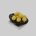 Fresh Lemons On Black Plate With Spiky Edges On An Organic Book And Small Spoon