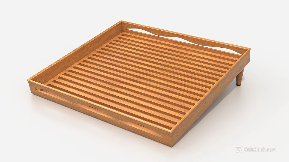 Elegant Functional Square Wooden Tray With Striped Design Handles And Small Legs 3d model 