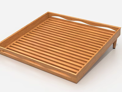 Elegant Functional Square Wooden Tray With Striped Design Handles And Small Legs 3d model