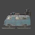 Vintage Blue And White Tracked Vehicle With Roof Cargo Wheels And Gear