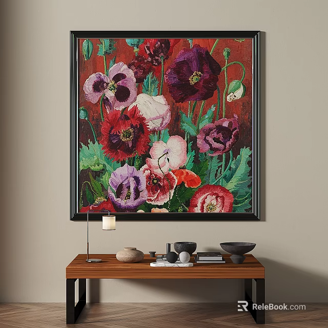 Vibrant Floral Plant Painting With Colorful Flowers In Decorated Room 3d model 