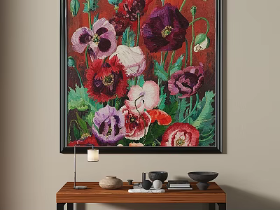 Vibrant Floral Plant Painting With Colorful Flowers In Decorated Room 3d model