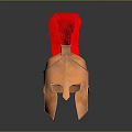 Ancient Greek Style Copper Helmet Sculpture With Red Plume Decoration
