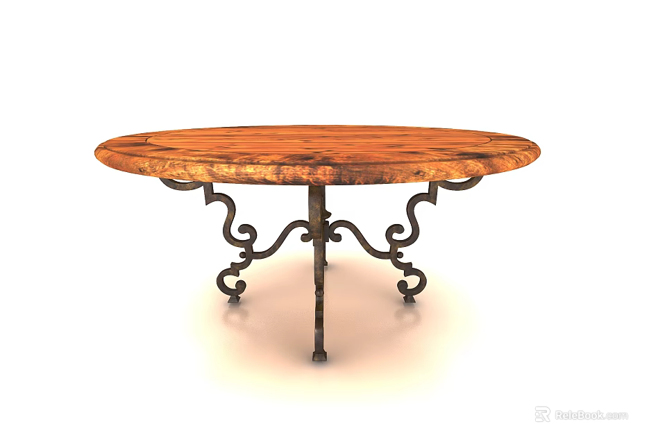 Elegant Round Dining Table With Natural Wood Top And Decorative Metal Base 3d model 