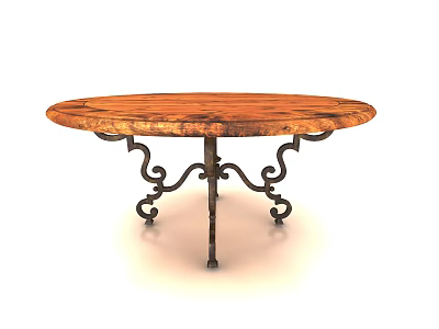 Elegant Round Dining Table With Natural Wood Top And Decorative Metal Base 3d model