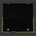 Stylish Black Handbag With Curved Flap Gold Chain And Rivets Design