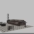 Modern Leather Sofa and Coffee Table Set With Area Rug and Decorative Pillows