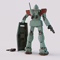 Detailed Green And Red Mecha Robot Model With Shield Weapon And Accessories