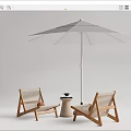 Wooden Frame Woven Seat Outdoor Lounge Chairs With Sunshade Umbrella And Side Table